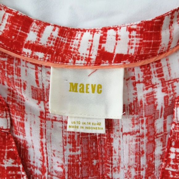 Anthropologie Maeve Calia Tunic Button Up Blouse Orange and White 10 - Picture 10 of 16